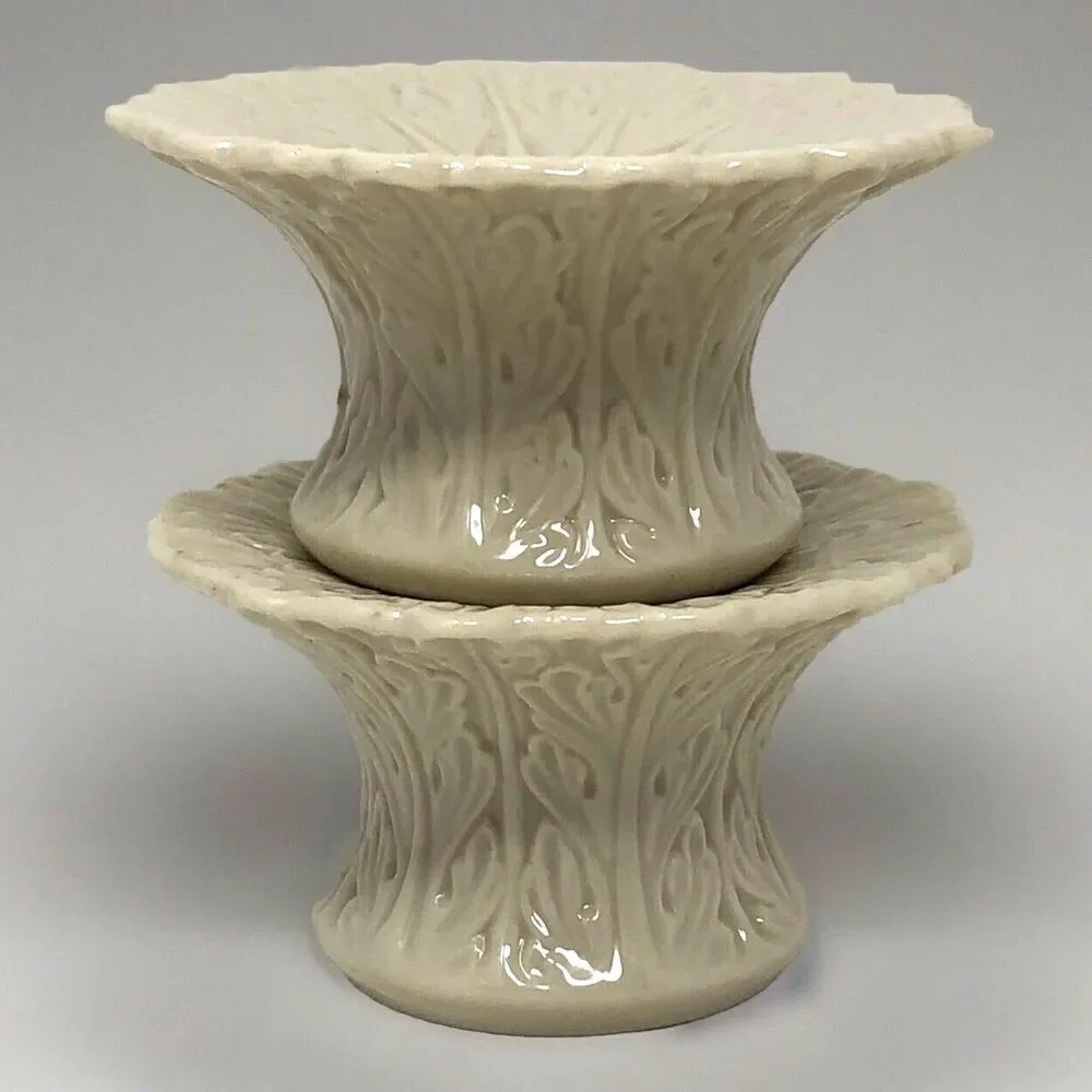 Lenox Woodland Collection Candlestick Holders VTG Ivory Embossed Elegant USA